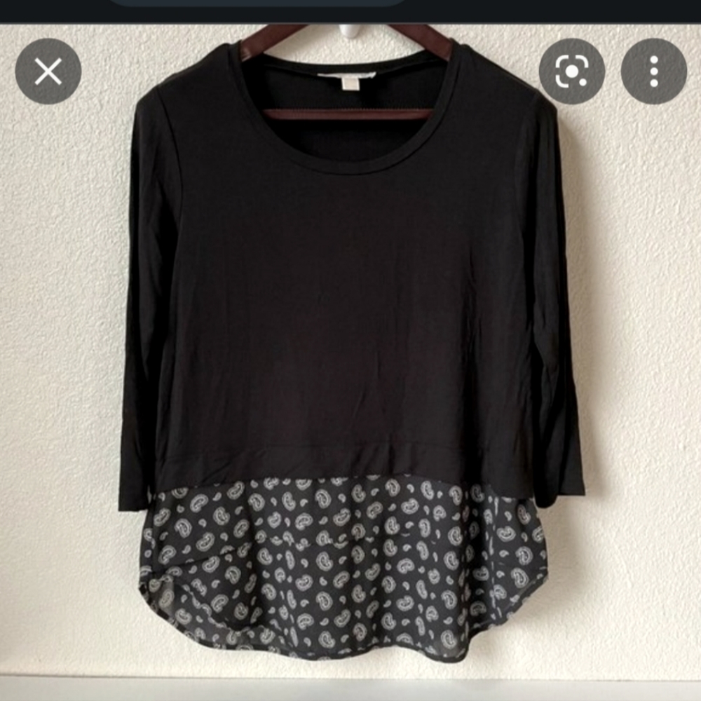 Michael Kors 3/4 Sleeve Black High Low Top size S